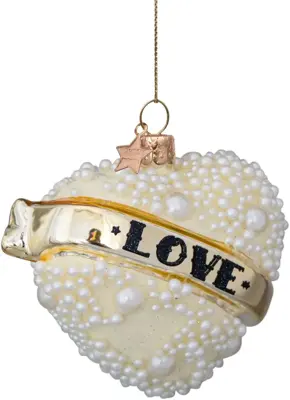 Vondels glazen kerstbal hart 'love' 9.5cm wit  - afbeelding 2
