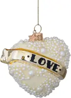 Vondels glazen kerstbal hart 'love' 9.5cm wit  - afbeelding 2