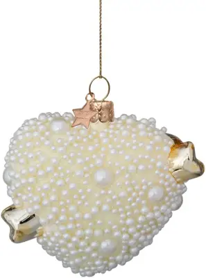 Vondels glazen kerstbal hart 'love' 9.5cm wit  - afbeelding 4