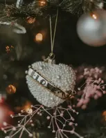 Vondels glazen kerstbal hart 'love' 9.5cm wit  - afbeelding 5