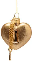Vondels glazen kerstbal hart met sleutel 6.5cm goud - afbeelding 1