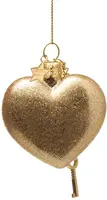 Vondels glazen kerstbal hart met sleutel 6.5cm goud - afbeelding 2
