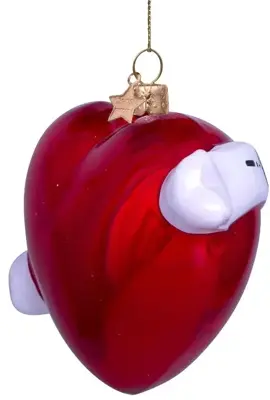 Vondels glazen kerstbal hart 'thank you' 10cm rood, wit  - afbeelding 5