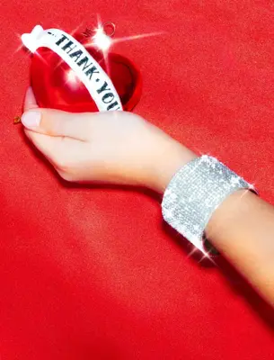 Vondels glazen kerstbal hart 'thank you' 10cm rood, wit  - afbeelding 6