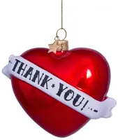 Vondels glazen kerstbal hart 'thank you' 10cm rood, wit  - afbeelding 2