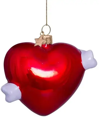 Vondels glazen kerstbal hart 'thank you' 10cm rood, wit  - afbeelding 4