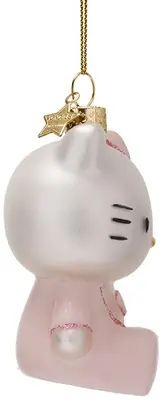 Vondels glazen kerstbal Hello Kitty baby 9cm roze, wit - afbeelding 2