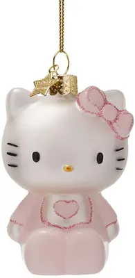 Vondels glazen kerstbal Hello Kitty baby 9cm roze, wit - afbeelding 1