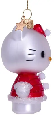 Vondels glazen kerstbal hello kitty kerstjurk 9cm wit  - afbeelding 3