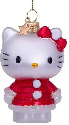 Vondels glazen kerstbal hello kitty kerstjurk 9cm wit  - afbeelding 1