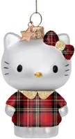 Vondels glazen kerstbal Hello Kitty met schotse jurk 9cm wit, rood - afbeelding 1