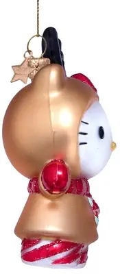 Vondels glazen kerstbal Hello Kitty rendier 9cm bruin, rood - afbeelding 4