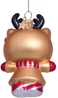 Vondels glazen kerstbal Hello Kitty rendier 9cm bruin, rood - afbeelding 3