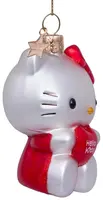 Vondels glazen kerstbal hello kitty rode jurk met hart 9cm wit  - afbeelding 2
