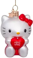 Vondels glazen kerstbal hello kitty rode jurk met hart 9cm wit  kopen?