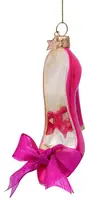 Vondels glazen kerstbal hoge hak met strik 10cm roze - afbeelding 1