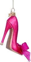 Vondels glazen kerstbal hoge hak met strik 10cm roze - afbeelding 3