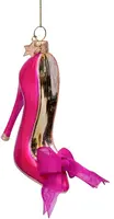 Vondels glazen kerstbal hoge hak met strik 10cm roze - afbeelding 4