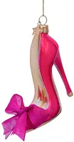 Vondels glazen kerstbal hoge hak met strik 10cm roze - afbeelding 2