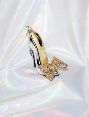 Vondels glazen kerstbal hoge hak met strik 10cm zilver, goud - afbeelding 5
