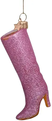 Vondels glazen kerstbal hoge laars 11.5cm roze  - afbeelding 3