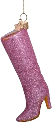 Vondels glazen kerstbal hoge laars 11.5cm roze - afbeelding 3