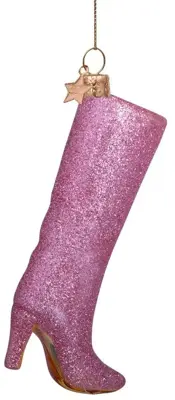 Vondels glazen kerstbal hoge laars 11.5cm roze - afbeelding 1