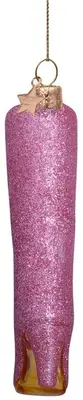 Vondels glazen kerstbal hoge laars 11.5cm roze  - afbeelding 2