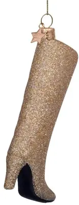 Vondels glazen kerstbal hoge laars 12cm goud - afbeelding 2