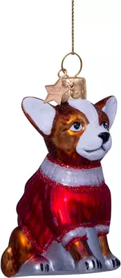 Vondels glazen kerstbal hond chihuahua met rood t-shirt 8cm bruin, rood  - afbeelding 2