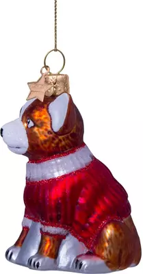 Vondels glazen kerstbal hond chihuahua met rood t-shirt 8cm bruin, rood  - afbeelding 6