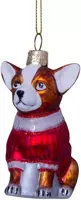 Vondels glazen kerstbal hond chihuahua met t-shirt 8cm bruin, rood - afbeelding 7