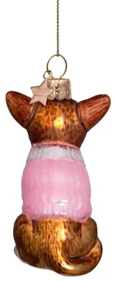 Vondels glazen kerstbal hond chihuahua met t-shirt 8cm bruin, roze - afbeelding 3