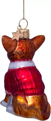 Vondels glazen kerstbal hond chihuahua met t-shirt 8cm bruin, rood - afbeelding 5