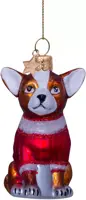 Vondels glazen kerstbal hond chihuahua met t-shirt 8cm bruin, rood - afbeelding 1