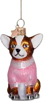 Vondels glazen kerstbal hond chihuahua met t-shirt 8cm bruin, roze - afbeelding 5