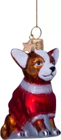 Vondels glazen kerstbal hond chihuahua met t-shirt 8cm bruin, rood - afbeelding 2