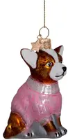 Vondels glazen kerstbal hond chihuahua met t-shirt 8cm bruin, roze - afbeelding 2