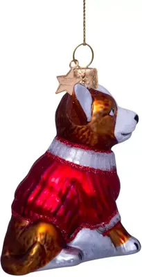 Vondels glazen kerstbal hond chihuahua met t-shirt 8cm bruin, rood - afbeelding 3