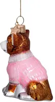 Vondels glazen kerstbal hond chihuahua met t-shirt 8cm bruin, roze - afbeelding 4