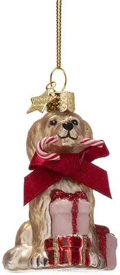 Vondels glazen kerstbal hond cockapoo met strik 9cm multi - afbeelding 1