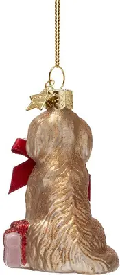 Vondels glazen kerstbal hond cockapoo met strik 9cm multi - afbeelding 3