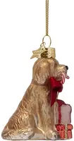 Vondels glazen kerstbal hond cockapoo met strik 9cm multi - afbeelding 2