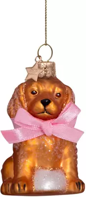 Vondels glazen kerstbal hond labradoodle 7cm bruin  - afbeelding 1