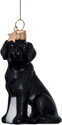 Vondels glazen kerstbal hond labrador 9cm zwart - afbeelding 1