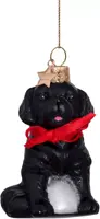 Vondels glazen kerstbal hond labrador pup 7cm zwart - afbeelding 1