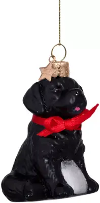 Vondels glazen kerstbal hond labrador pup 7cm zwart - afbeelding 2