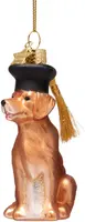 Vondels glazen kerstbal hond met geslaagd hoed 10cm bruin - afbeelding 1