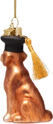 Vondels glazen kerstbal hond met geslaagd hoed 10cm bruin - afbeelding 3
