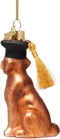 Vondels glazen kerstbal hond met geslaagd hoed 10cm bruin - afbeelding 3